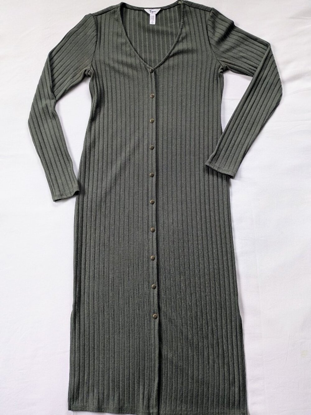 Thyme Ribbed Button-Front Dress — XS